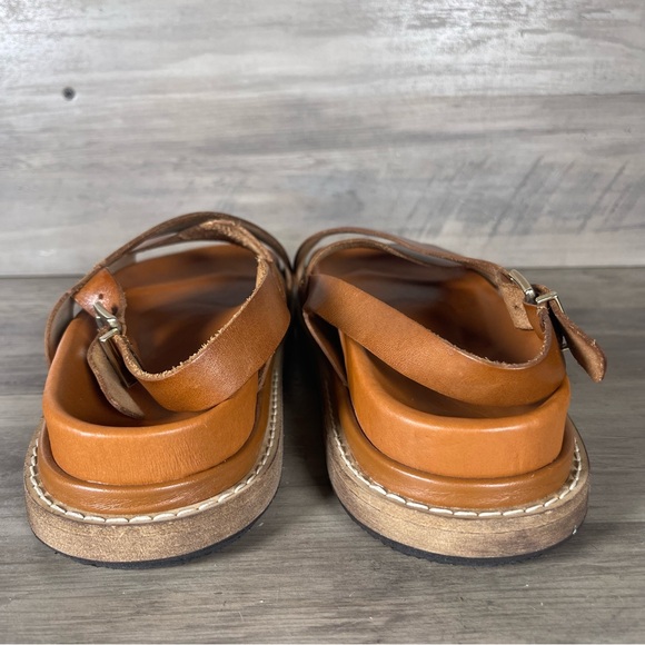 Alohas Women 8.5โ9 EU39 Tan Brown Leather Sandals Cross Strap Platform Slingback - Picture 5 of 15